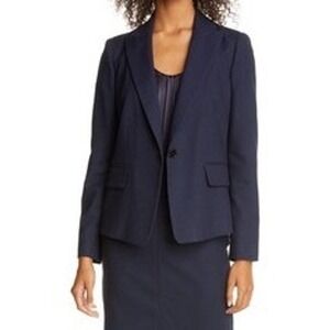 Rebecca Taylor Navy Blue Textured Blazer Jacket Puff Shoulder Womens Sz 6 Medium